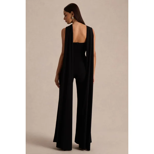 Mindy | Combinaison noire à col halter avec cape