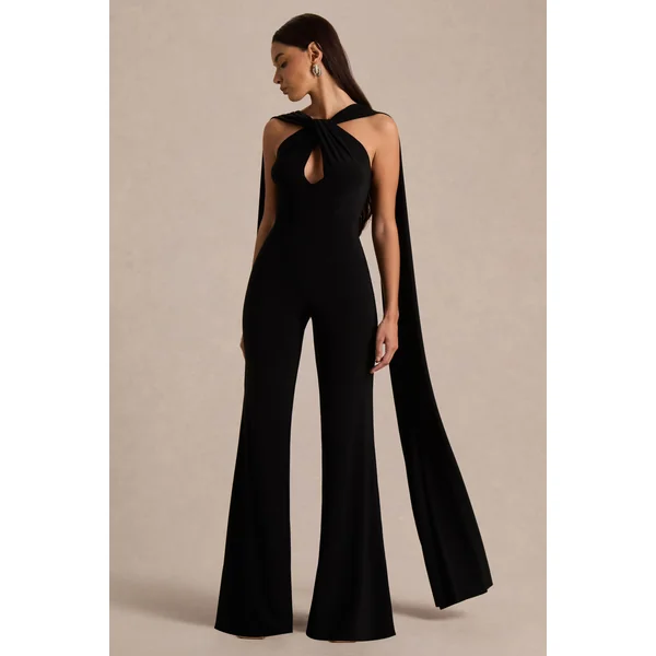 Mindy | Combinaison noire à col halter avec cape
