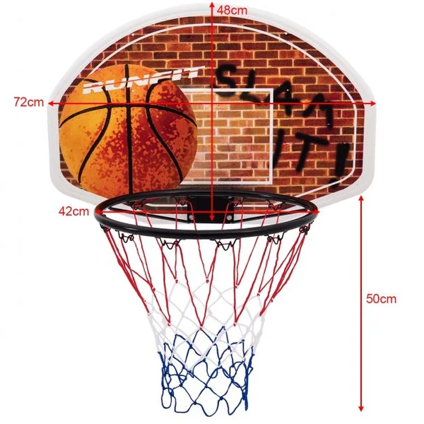 Mini Panier de Basket Mural Filet en Nylon A Fixer en Suspension en Pp+acier 73,5x51cm Φ42cm pour Enfants et Adultes