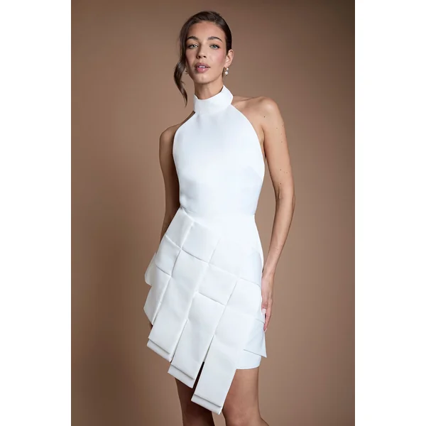 Mini Robe De Mariée En Satin Tissé