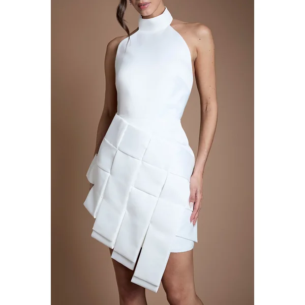 Mini Robe De Mariée En Satin Tissé