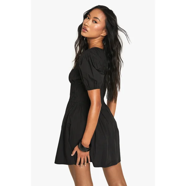 Mini robe froncée en popeline de coton