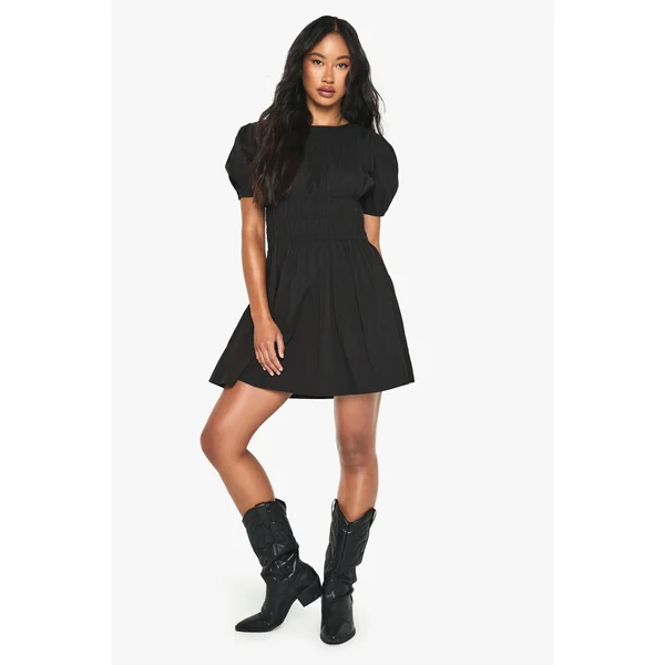 Mini robe froncée en popeline de coton