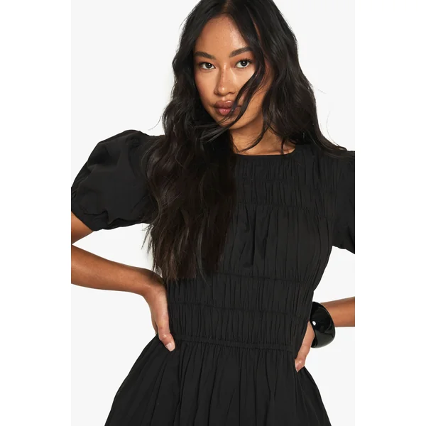 Mini robe froncée en popeline de coton