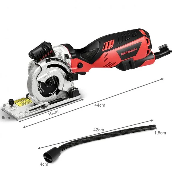 Mini Scie Circulaire Laser à Main Plongeante 705W 3 Lames de 89 mm Poignée Ergonomique Découpe 28,5mm Rouge et Noir