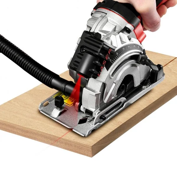 Mini Scie Circulaire Laser à Main Plongeante 705W 3 Lames de 89 mm Poignée Ergonomique Découpe 28,5mm Rouge et Noir