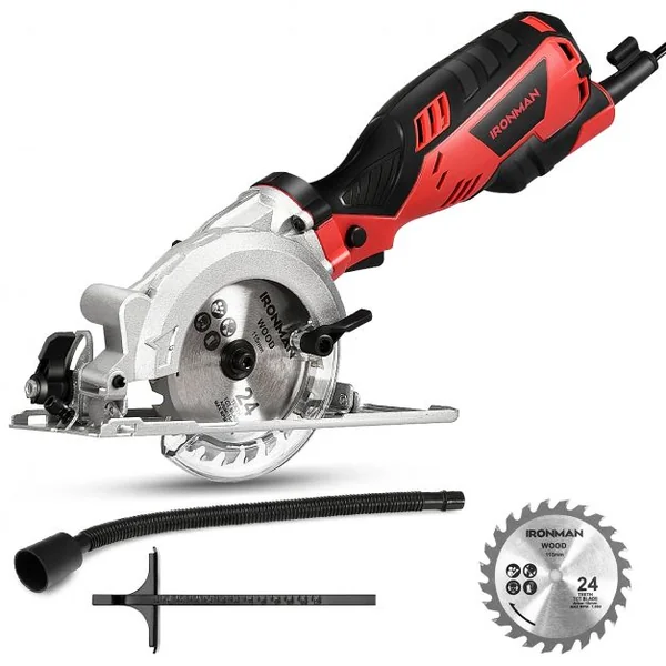 Mini Scie Circulaire à Main Plongeante 705 W avec Lames de 115 mm Découpe 28,5mm à 45° Poignée Ergonomique Rouge