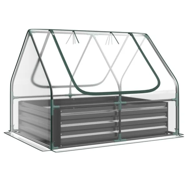 Mini Serre de Jardin et Lit de Jardin Surélevé 129 x 97 x 96 CM Housse Transparente 2 Fenêtres Enroulables avec Zip à 2 Niveaux Blanc