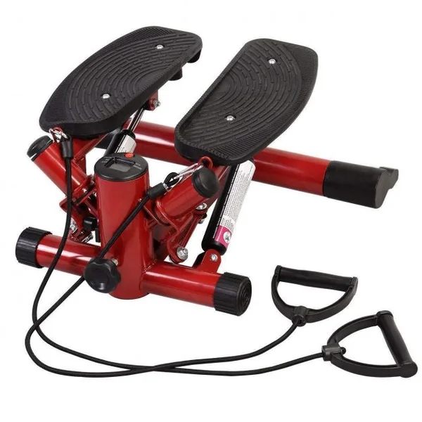 Mini stepper Stepper 2 en 1 Elliptique avec tapis et corde d’entraînement Ecran LED 120 Kg max peu encombrant Rouge
