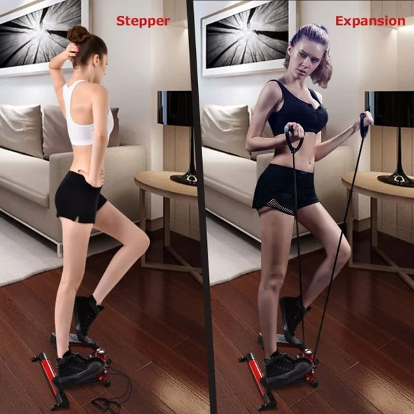 Mini stepper Stepper 2 en 1 Elliptique avec tapis et corde d’entraînement Ecran LED 120 Kg max peu encombrant Rouge