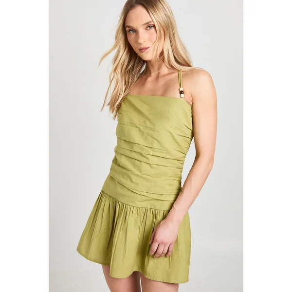 Mini-robe Taille Basse En Lin Avec Perles Petite