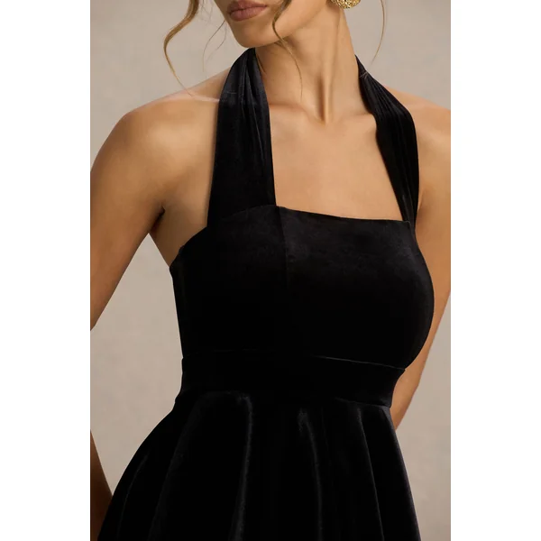 Mirage | Mini-robe patineuse en velours noir et dos nu