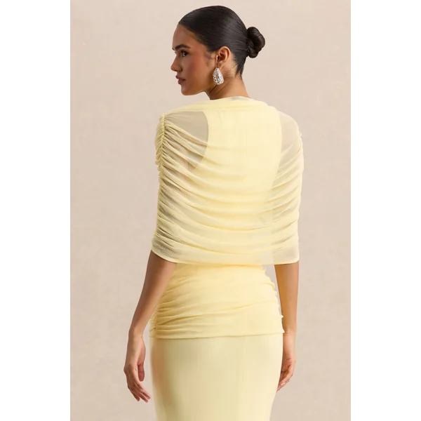 Mirene | Robe longue citron à encolure ronde avec détails froncés et ceinture fluide