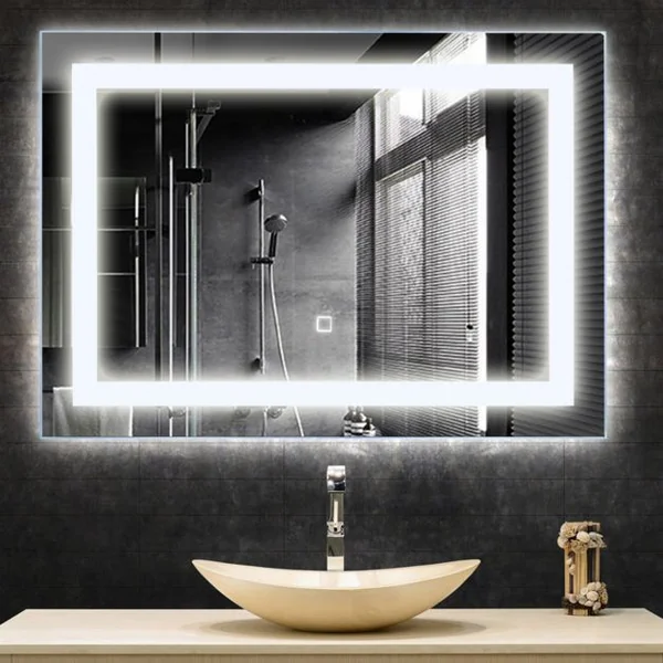 Miroir de Salle de Bain Rectangulaire Mural avec Éclairage LED Intégré et Intelligent en Verre, 70x50x5,5cm, Blanc