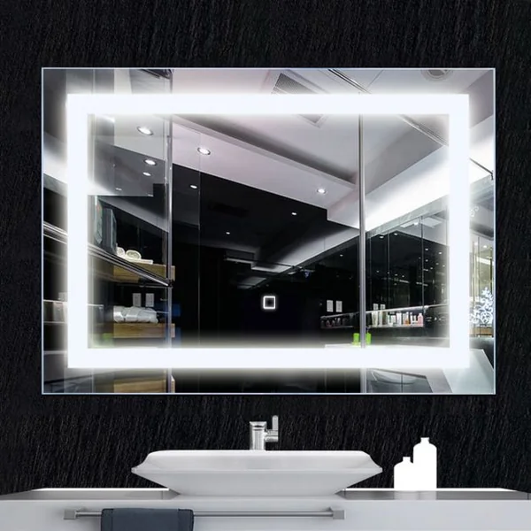 Miroir de Salle de Bain Rectangulaire Mural avec Éclairage LED Intégré et Intelligent en Verre, 70x50x5,5cm, Blanc