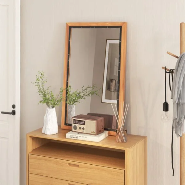 Miroir Décoratif à Cadre en Bois Miroir Mural Décoratif Rustique de 50 x 90 cm
