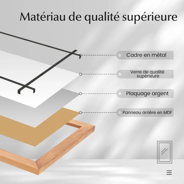 Miroir Décoratif à Cadre en Bois Miroir Mural Décoratif Rustique de 77 x 99,5 cm