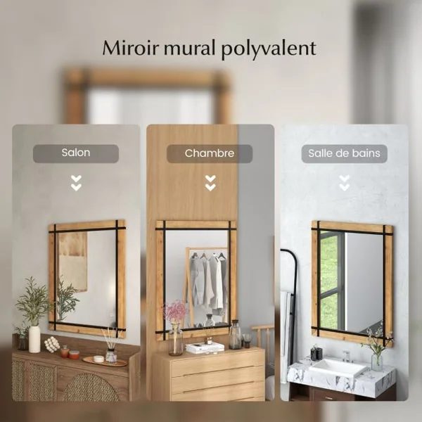 Miroir Décoratif à Cadre en Bois Miroir Mural Décoratif Rustique de 77 x 99,5 cm