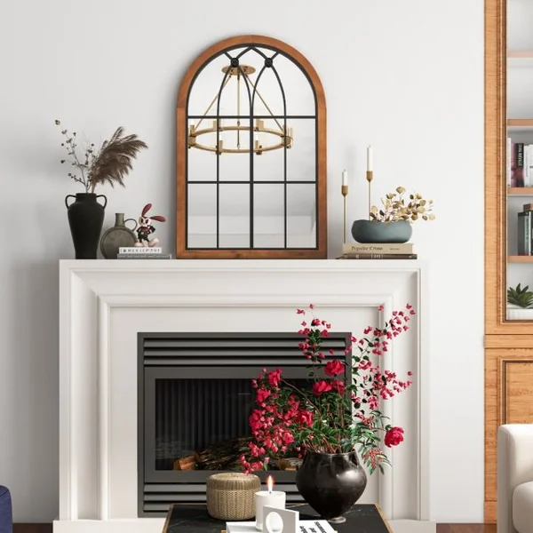 Miroir en Forme de Fenêtre Arquée Miroir Décoratif Mural 60 x 90 CM