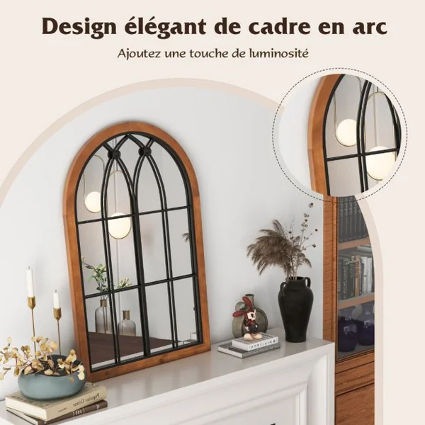 Miroir en Forme de Fenêtre Arquée Miroir Décoratif Mural 60 x 90 CM