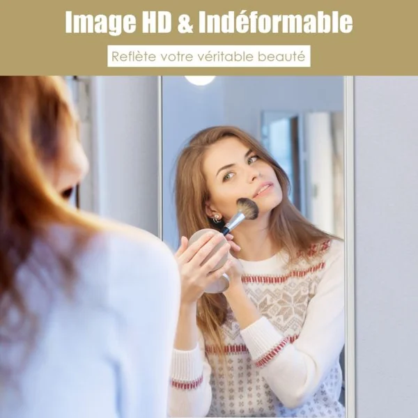 Miroir HD Psyché Mural Miroir Rectangulaire de Grand Format H 120 x L37 CM Cadre Argent en Alliage d'Aluminium Noir/Argent/Or