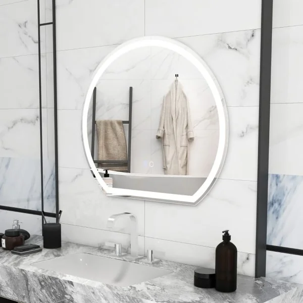Miroir LED 60 x 54 cm Mural avec Lumières à Intensité Variable à 3 Couleurs Interrupteur Tactile Fonction Antibuée et Mémoire Sans Cadre