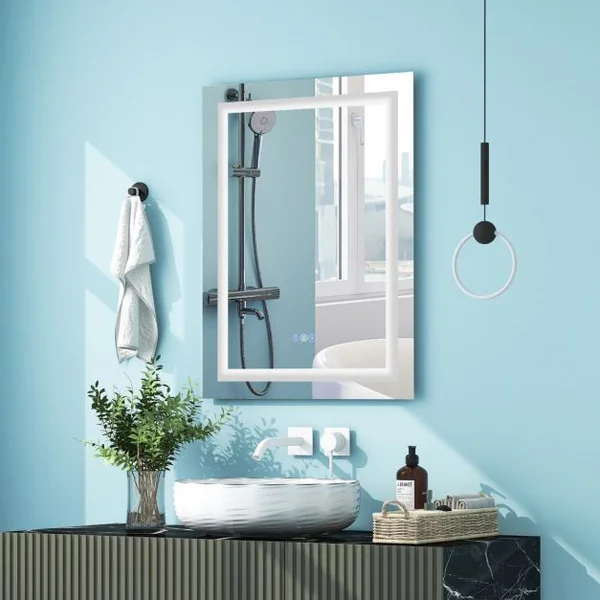 Miroir Mural de Salle de Bain 80 cm x 60 cm Miroir de Maquillage avec Lumière Colorée Antibuée