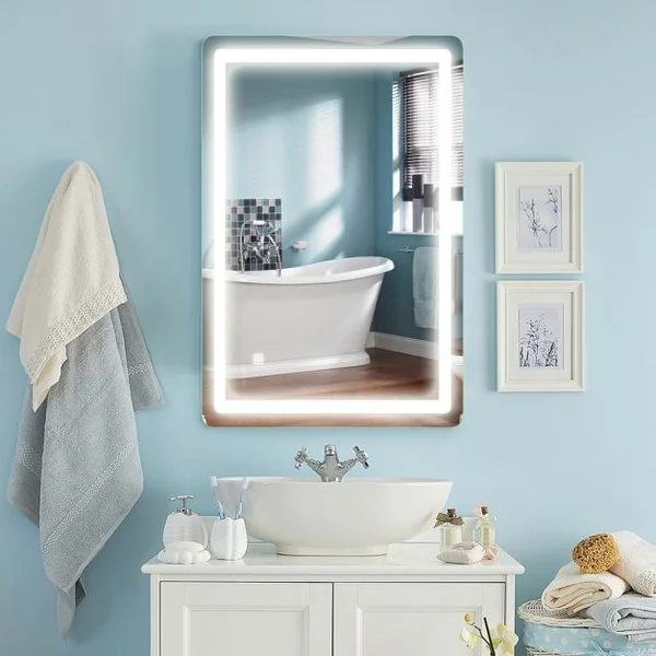 Miroir Mural de Salle de Bain avec Éclairage Led Intégré 50 000 H Blanc Froid 12 V 100 X 60cm Blanc