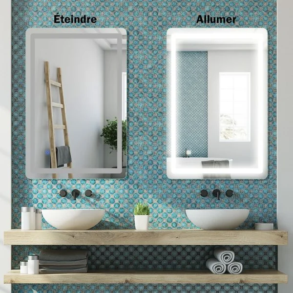 Miroir Mural de Salle de Bain avec Éclairage Led Intégré 50 000 H Blanc Froid 12 V 100 X 60cm Blanc
