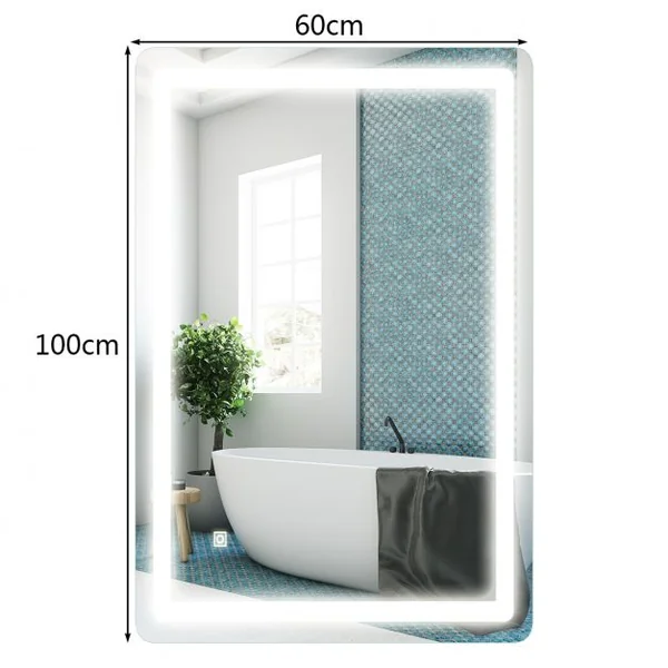 Miroir Mural de Salle de Bain avec Éclairage Led Intégré 50 000 H Blanc Froid 12 V 100 X 60cm Blanc