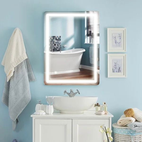 Miroir Mural de Salle de Bain avec Éclairage Led Intégré 50 000h et Commutateur Intelligent 12 V 80x60cm Blanc
