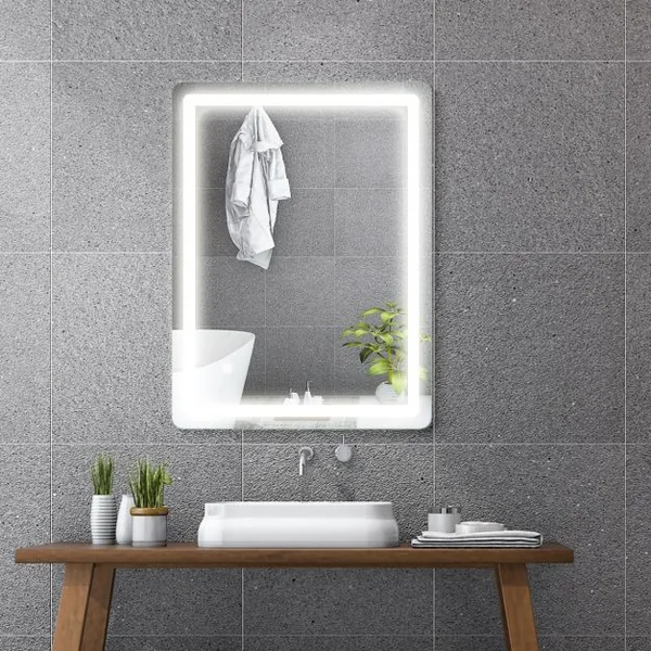 Miroir Mural de Salle de Bain avec Éclairage Led Intégré 50 000h et Commutateur Intelligent 12 V 80x60cm Blanc