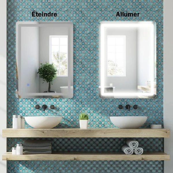 Miroir Mural de Salle de Bain avec Éclairage Led Intégré 50 000h et Commutateur Intelligent 12 V 80x60cm Blanc