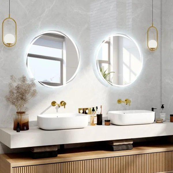 Miroir Mural LED 60 x 60 cm avec Lumières à Intensité Variable à 3 Couleurs Interrupteur Tactile Fonction Antibuée et Mémoire Sans Cadre