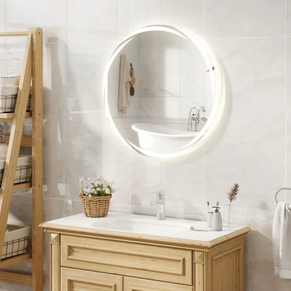 Miroir Mural LED 60 x 60 cm avec Lumières à Intensité Variable à 3 Couleurs Interrupteur Tactile Fonction Antibuée et Mémoire Sans Cadre
