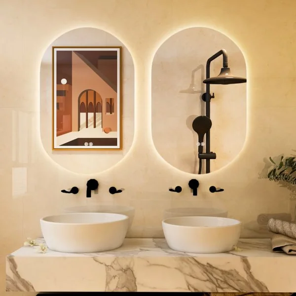 Miroir Mural Ovale 80 cm x 50 cm Rétro-éclairé à Intensité Variable