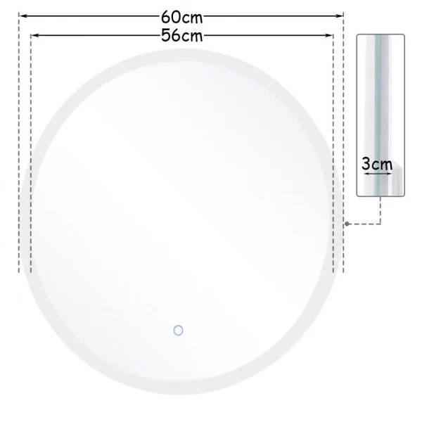 Miroir Mural Ovale Éclairage LED Intégré et Commutateur Intelligent pour Salle de Bain en Verre, 60x60x5,5cm, Blanc