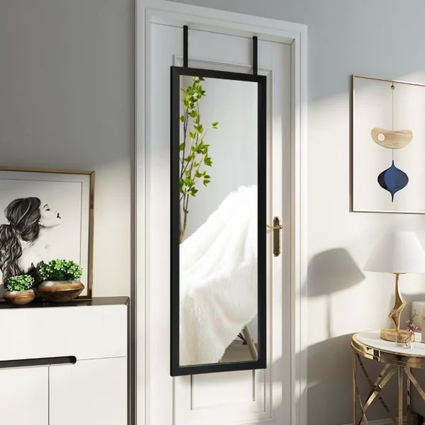 Miroir Mural Suspendu Miroir de Porte 120 x 37 CM avec Crochets de Suspension pour Chambre Salon Vestiaire Noir/Blanc/Or