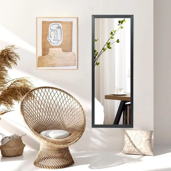 Miroir Mural Suspendu Miroir de Porte 120 x 37 CM avec Crochets de Suspension pour Chambre Salon Vestiaire Noir/Blanc/Or