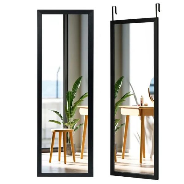 Miroir Mural Suspendu Miroir de Porte 120 x 37 CM avec Crochets de Suspension pour Chambre Salon Vestiaire Noir/Blanc/Or