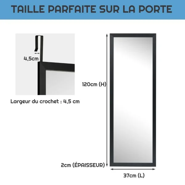 Miroir Mural Suspendu Miroir de Porte 120 x 37 CM avec Crochets de Suspension pour Chambre Salon Vestiaire Noir/Blanc/Or