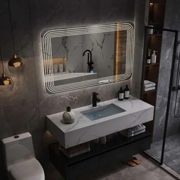Miroir Salle de Bain LED 70x50cm avec 3 Couleurs et Luminosité Réglables 5 Bandes LED sur Surface Interrupteur Tactile