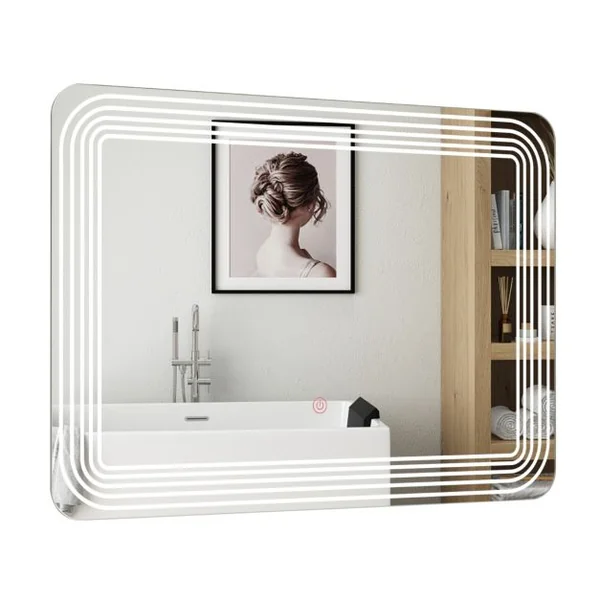 Miroir Salle de Bain LED 70x50cm avec 3 Couleurs et Luminosité Réglables 5 Bandes LED sur Surface Interrupteur Tactile
