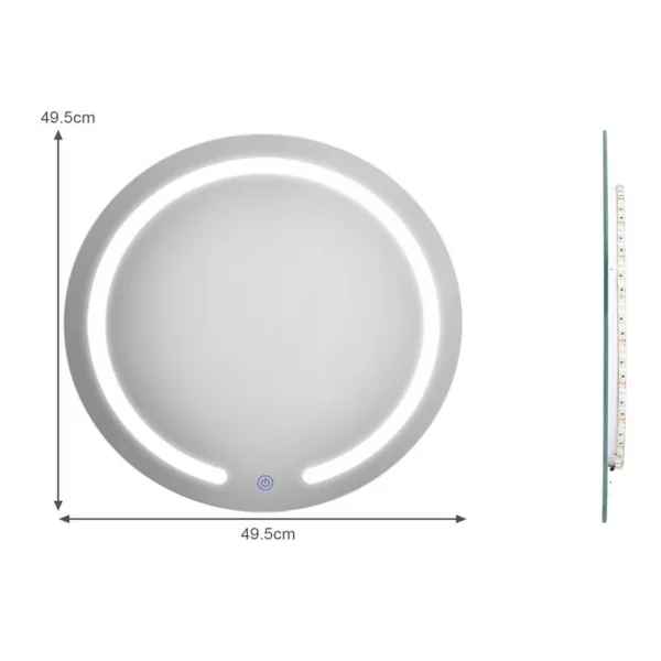 Miroir Salle de Bain Mural Φ 49,5 cm Miroir LED Rond Réglable 3 Températures de Couleur Interrupteur Tactile
