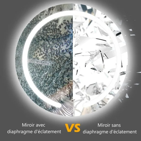 Miroir Salle de Bain Mural Φ 49,5 cm Miroir LED Rond Réglable 3 Températures de Couleur Interrupteur Tactile