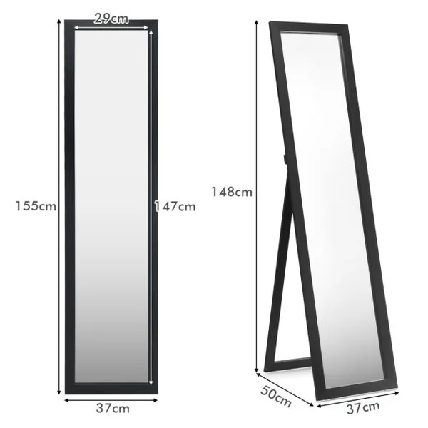 Miroir sur Pied Psyché Miroir Autoportant Rectangulaire 155 x 37 cm Style Scandinave Moderne Blanc/Naturel/Noir