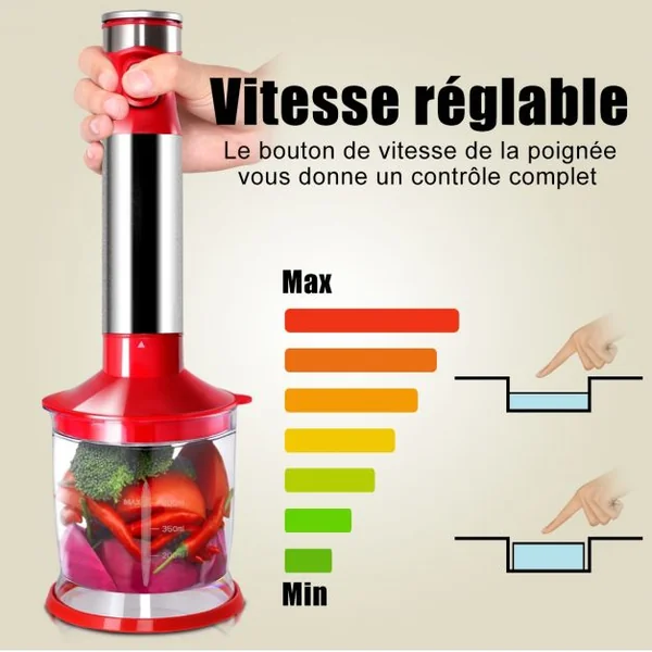 Mixeur blender puissant 1000W Blender Smoothie Hachoir avec 3 bols 700-500-1000ml Corps en acier inoxydable Rouge
