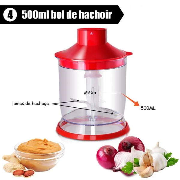 Mixeur blender puissant 1000W Blender Smoothie Hachoir avec 3 bols 700-500-1000ml Corps en acier inoxydable Rouge