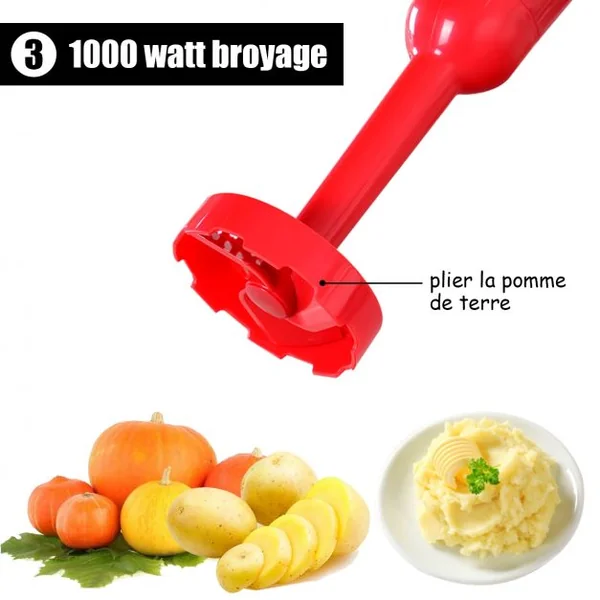 Mixeur blender puissant 1000W Blender Smoothie Hachoir avec 3 bols 700-500-1000ml Corps en acier inoxydable Rouge