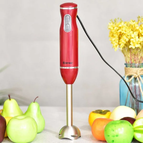 Mixeur Plongeant Mélangeur à Main 2 Vitesses en Acier Inoxydable et ABS, 220-240V, 50/60Hz, 38,5 x 6,5 x 6,5 cm, Rouge